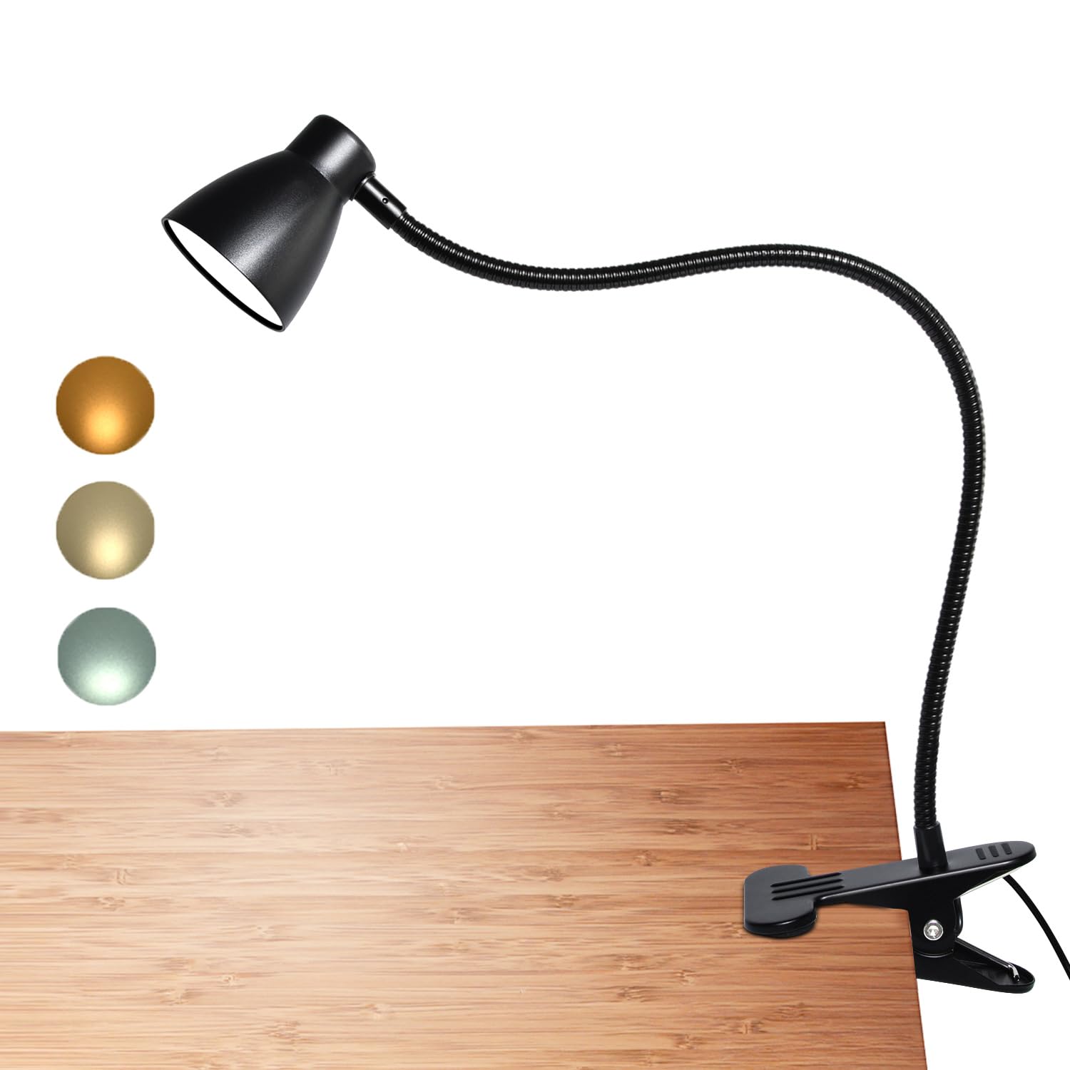 CeSunlight Clamp Desk Lamp, Clip on Reading Light, 3000-6500K Adjustable Color Temperature, 6 Illumination Modes, CRI>90, 6Watts (Adapter Not Included)