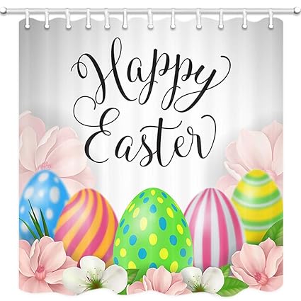 Amazon Com Jawo Easter Shower Curtain Easter Greeting Card With