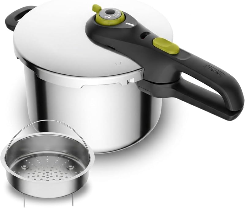 Tefal secure 5 neo 6l com cesto - panela de pressão em aço inoxidável 6l, poupança de energia até 50%, cozedura sob pressão, 2 programas, sistema de segurança de 5 pontos, compatível com indução, p25307