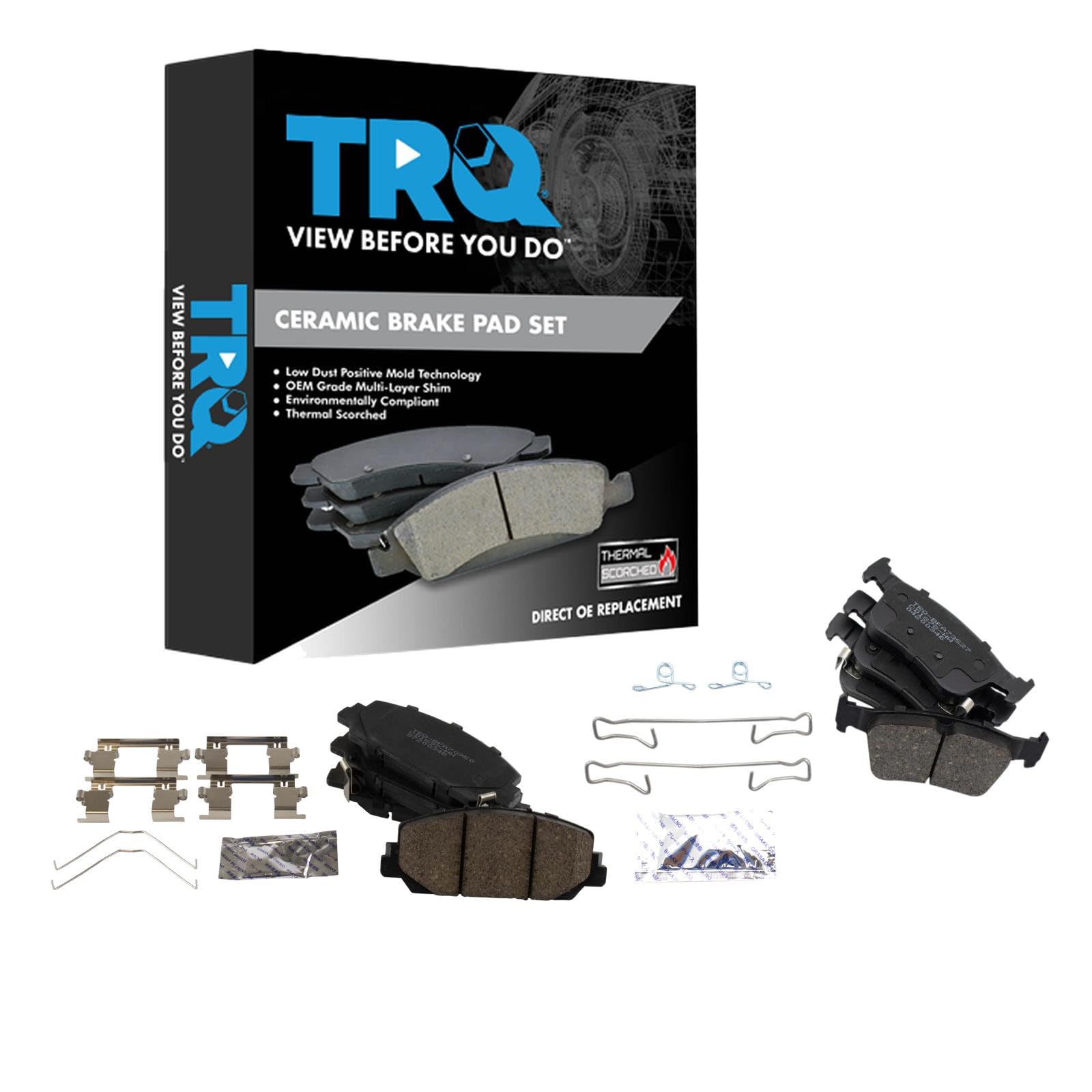 TRQ Front and Rear Brake Pad Set Ceramic Hardware Compatible with 2017-2020 Honda Civic Image