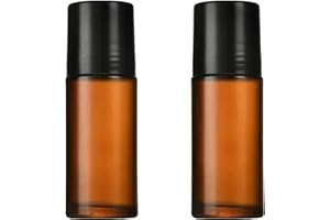 BFLCTTBD 2 Pcs 50ml Roller Ball Container Large Amber Glass Roll On Bottles for Essential Oil, Perfume Applicators Dispenser
