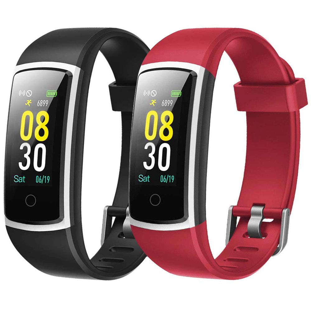 Flenco Replacement Strap For ID128 Color HR / SW336 Fitness Tracker (Black + Red)