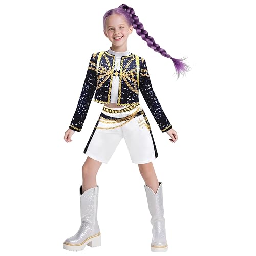 K pop Demon Hunters Costume Girls Anime Hunters Outfits Halloween Costumes, Idol Group Costumes for Kids, Girls Hunter Star Print Stage Costume