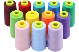 EVERLOCK Serger Thread Set – 12 Cones, Bold Assorted Colors – 3000 Yards Each – 40 Weight, 2-Ply Spun Polyester – Strong Over