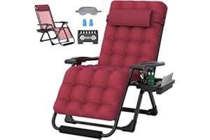ZENPETIO 29In XL Zero Gravity Chair w/Cushion, Zero Gravity Recliner Lounge Chair for Indoor and Outdoor, Reclining Camping Chair for Lawn, Anti Gravity Chair with Cup Holder and Footrest, 440LBS