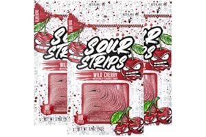 Sour Strips Flavored Sour Candy Strips, Deliciously Sour Chewy Candy Belts, Vegetarian Candies, 3 Pack (Wild Cherry (3-Pack))