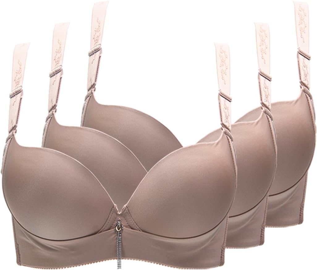 JLF 3-Pack Wide-strap Push-up Underwire Bra Plunge Padded Bra