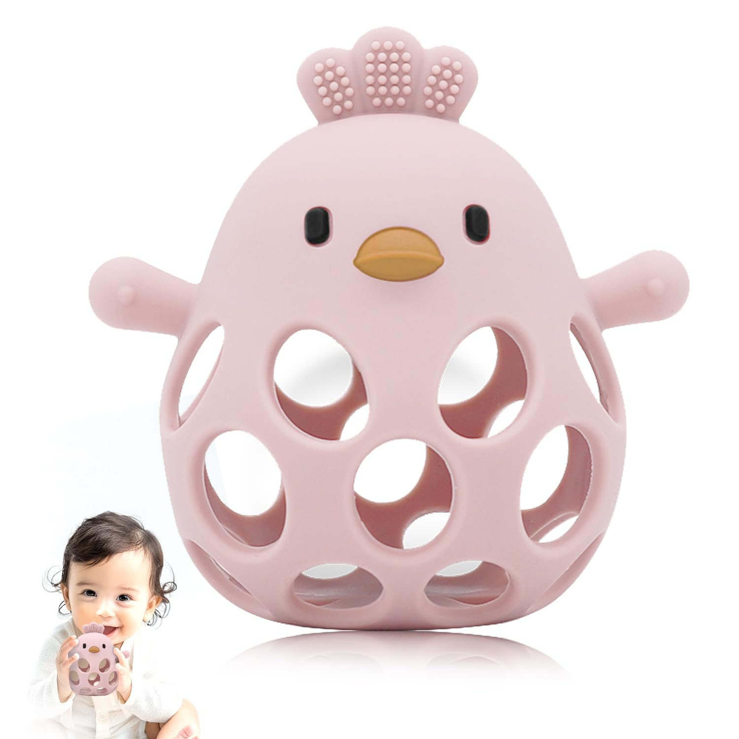 Teething Toys for Baby - New Infant Silicone Chicken Baby Teether Toy Sensory Toy from 0 Months Prevents Finger Sucking - Teethers Aid & Grasping Ball - Gifts for Boys & Girls