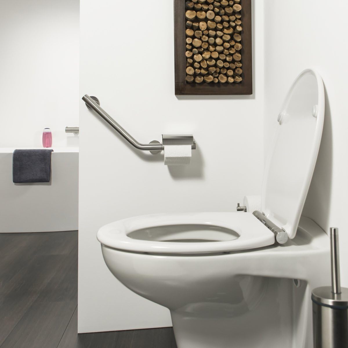 Tiger Boston Comfort & Safety Grab Rail with Toilet Roll Holder, Left, Stainless Steel Brushed, 40.4 x 24.1 x 8 cm - Image 3