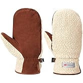 Harssidanzar Men's Sherpa Mitten Genuine Suede Thermal Lined Outdoor Mitt Winter With Finger Liners SM040US