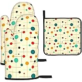 Mid Century Modern Atomic Retro Oven Mitts and Pot Holders Sets of 3 Heat Resistant Yellow Hot Pads Oven Gloves for Kitchen Cooking BBQ Baking