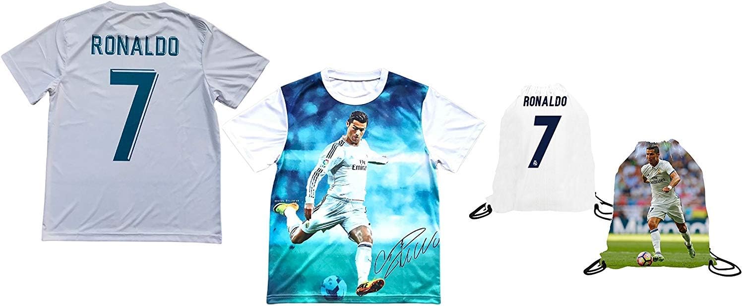 Sport Fans Edge Cristiano Ronaldo Jersey Style Picture T-Shirt Kids Gift Set Youth Sizes Soccer Backpack Gift Packaging