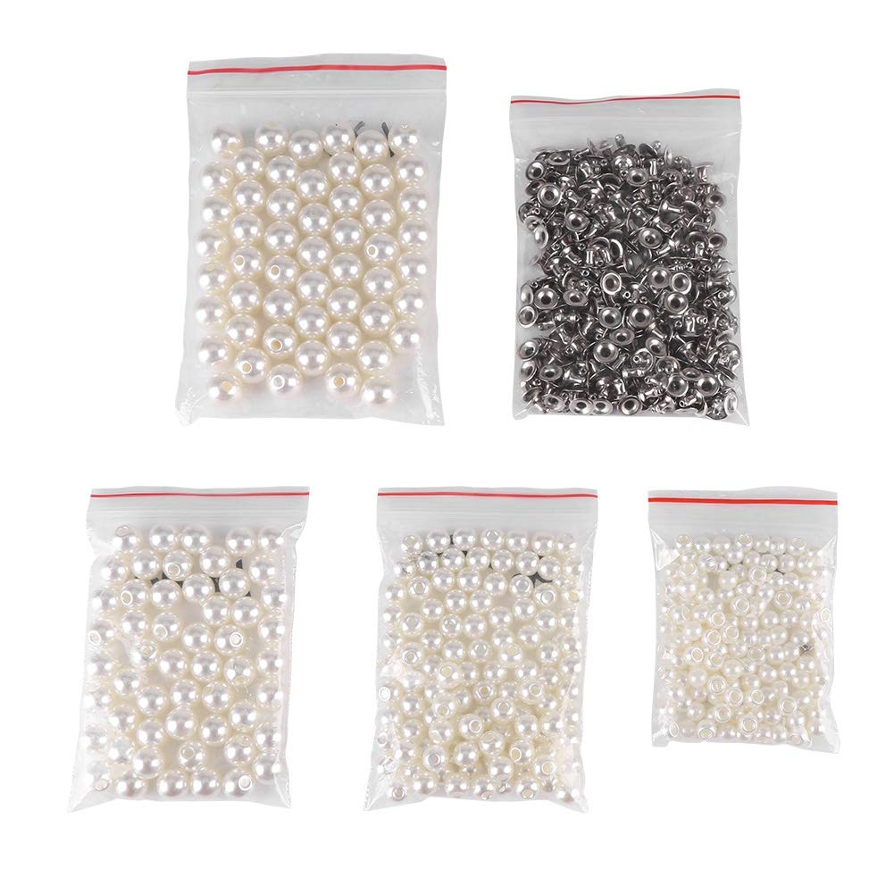 Mix Size Pearl Rivet Studs, 6/8/10mm Round Pearl Beads Rivets Studs for Crafts Jeans Bags Shoes Clothes Decoration(White)