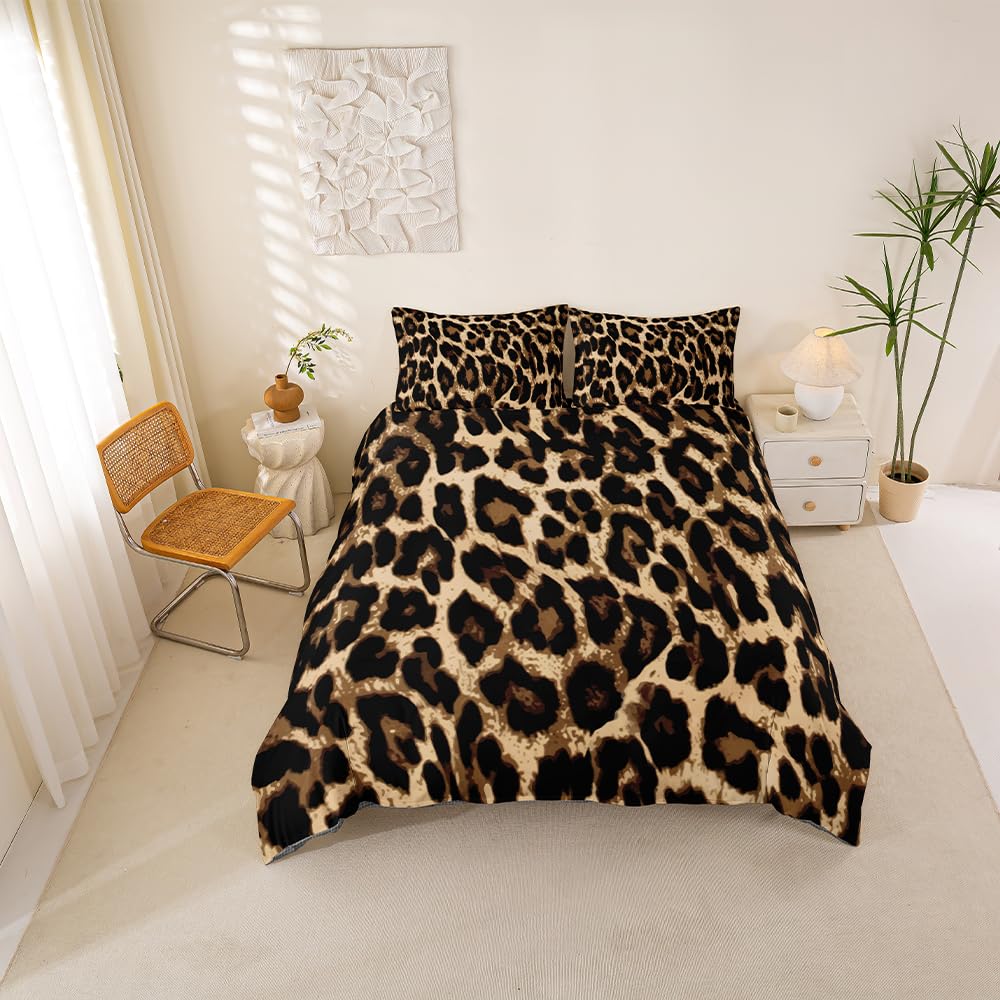 Leopard Print Duvet Cover Cheetah Print Bedding Set Africa Leopard Pattern Decorative Comforter Cover for Boys Girls Children Teens Bedroom Decor Luxury Bedspread Super King With 2 Pillow Case