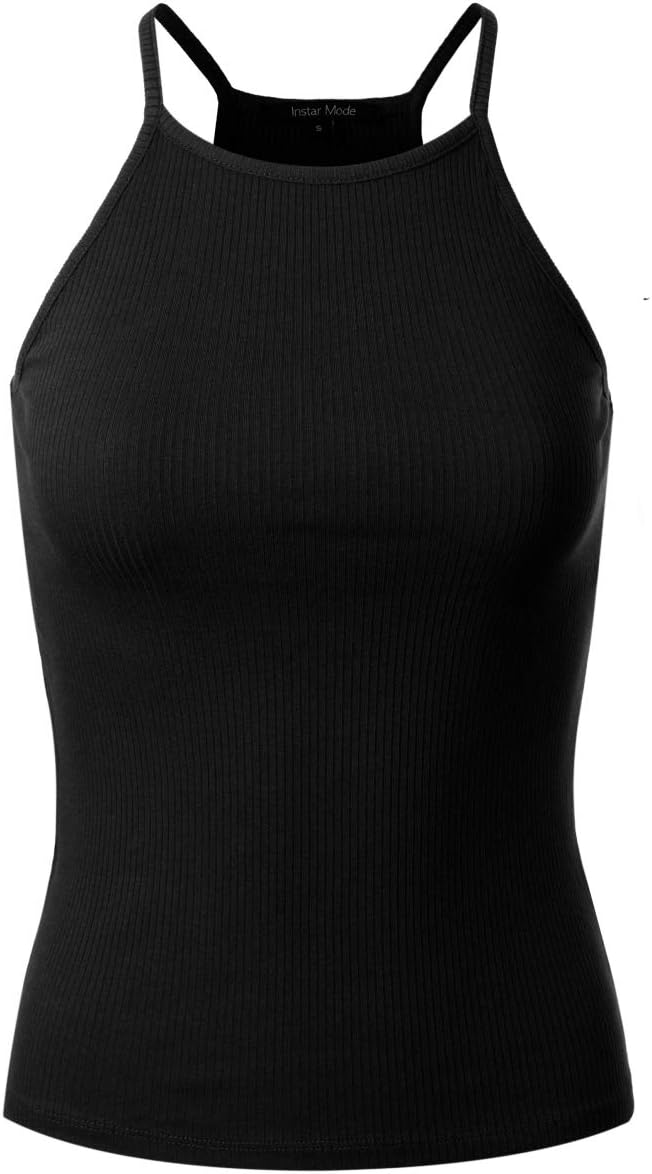 Women's Basic High Neck Ribbed Tank Top