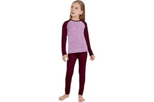 woolcano Kids Unisex 100% Merino Wool Base Layer Sets Lightweight Thermal Underwear