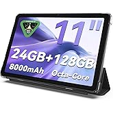 Tablet 11 inch Android 15 Tablets, 24GB RAM + 128 Storage(Expandable up to 2TB), Android Tablet with Case, Octa-Core, IPS HD Display, 13 MP Dual Camera, 8000mAh, 5GWiFi, GPS, Bluetooth 5.0 (Black)