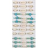MMIUAEG 12pcs Sea Shell Turtle Braided Bracelets Handmade Woven Starfish Turquoise Turtle Waterproof Wristlets for Women Bohemian Turquoise Beaded Bracelet Summer Beach Jewelry