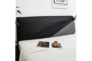 JOKIVTOU Stretch Bed Headboard Cover PU Leather, Waterproof Protective Universal Dustproof Soft Bed Head Cover Slipcover, No Need Wash, Wipeable, Bedroom Decor (Black,Cal King)