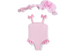 DivingBirds Baby Girl Swimsuit with Sun Hat & Headband Set, Infant Bathing Suit Summer Beach Gift 3Months-3T