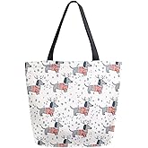 SUABO Dachshund Snow Pattern Tote Bag Canvas Tote Bags for Women Shoulder Bag, Reusable Shopping Bag for Travel Grocery
