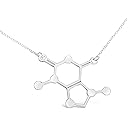 Rosa Vila Caffeine Molecule Necklace, Chemistry Lovers Necklace, Novelty Coffee Lover Jewelry for Women, Science Geek Necklace, 19” Chain