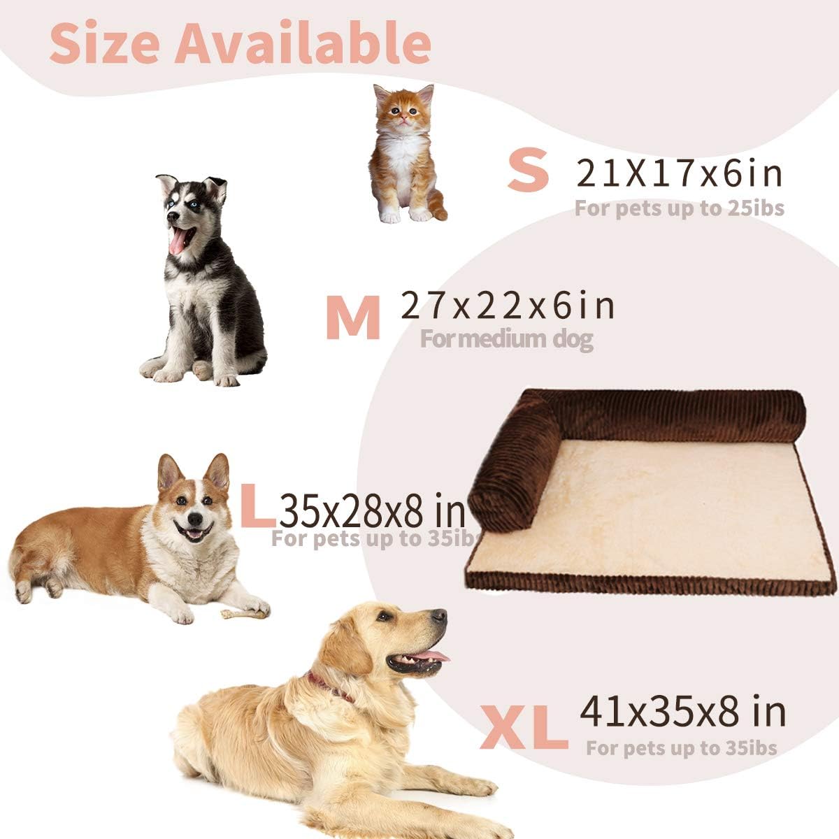 XSlive Small Memory Foam Dog Bed - Luxury Rectangle Pet Bed for Anti Anxiety Calmingwith Removable Washable Cover & Waterproof Liner - Durable Pad Mat for Pets up to 20 lbs(21 x 17 Inch, Coffee) : Kitchen & Dining