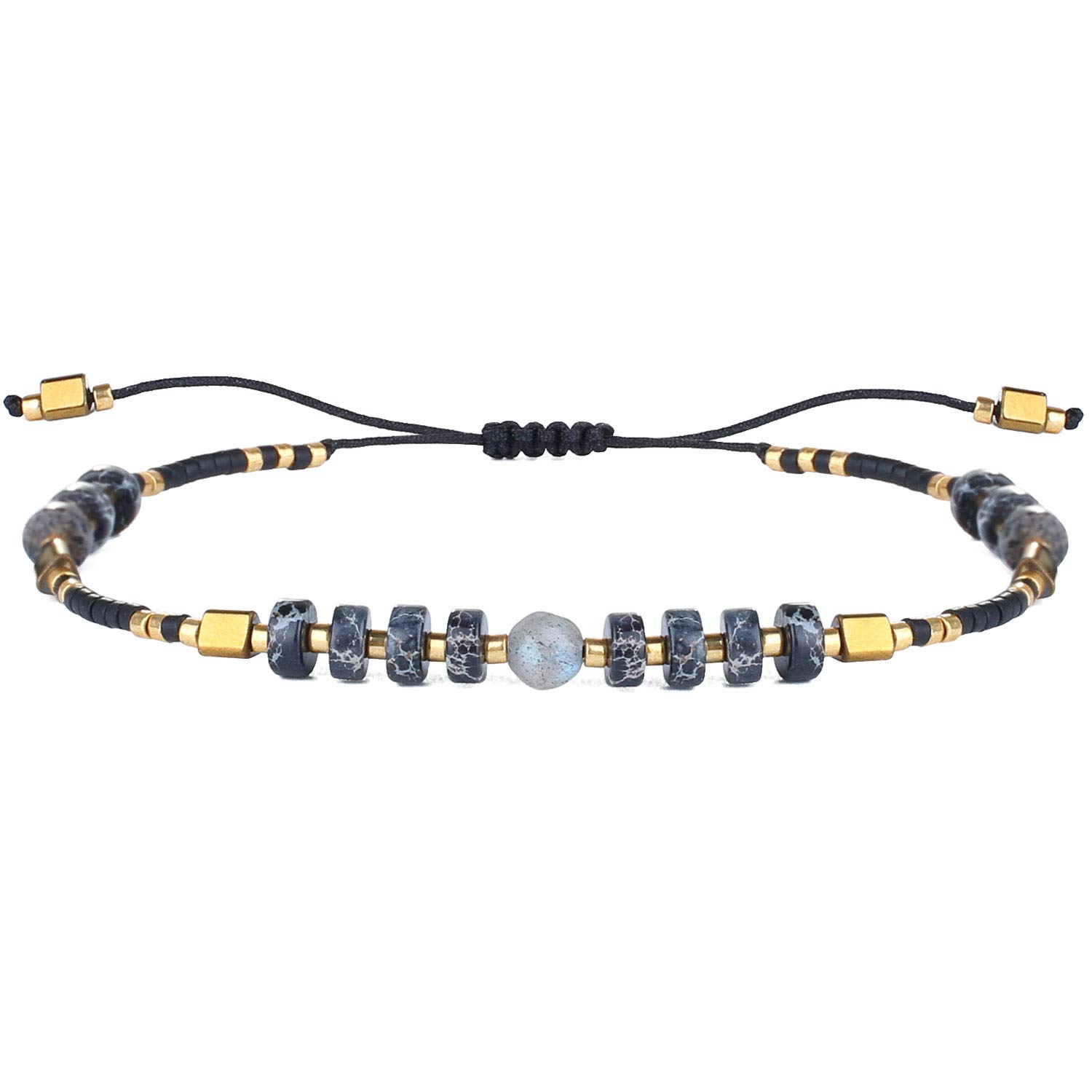 KELITCH Seed Beaded Friendship Bracelets Thin Rope Bracelets Women Fashion Handmade Jewelry (Black A)