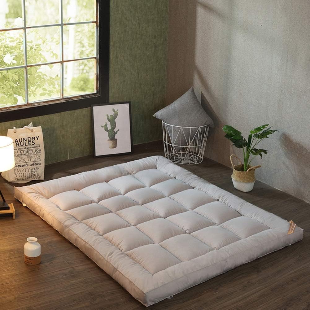 VICKI bed Japanese Futon Mattress, Thicken Tatami Floor Mat Soft Sleeping Pad Roll Up Dormitory Camping Mattress Topper (Color : Gray, Size : King)