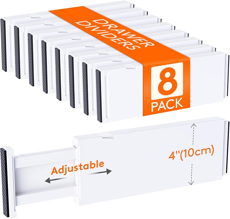 Lifewit Adjustable Drawer Dividers 8 Pack 28-44.5 cm White ABS