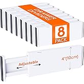 Lifewit 8 Pack Upgrade Drawer Dividers for Clothes, 4" High 11"-17" Adjustable Dresser Drawer Organizers, Expandable White Pl