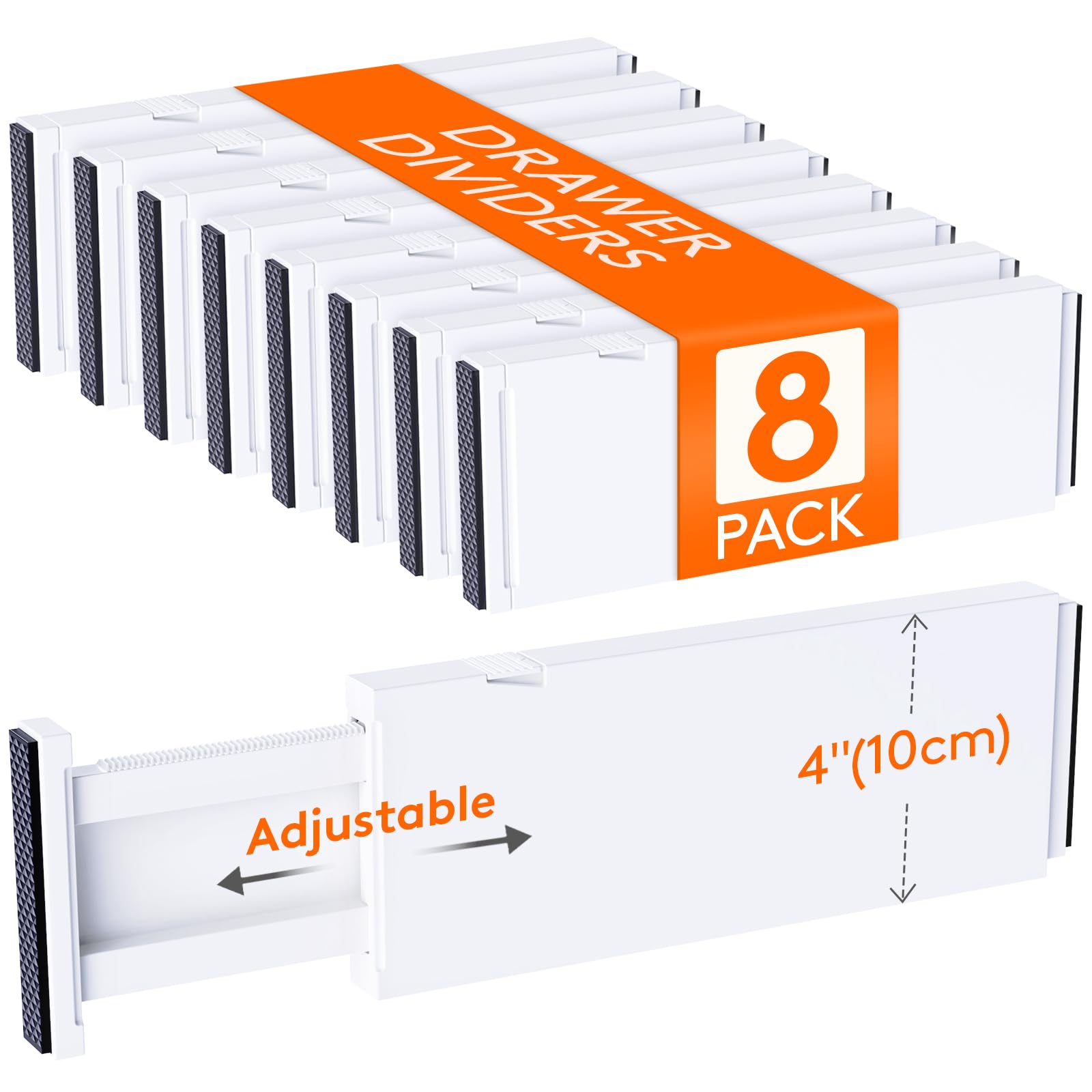 Lifewit 8 Pack 4" High Drawer Dividers 28-43.5cm/11-17" Adjustable Drawer Organizer for Clothes/Utensils, Expandable Drawer Separator in Dresser/Kitchen/Bedroom/Office Organization & Storage White Image