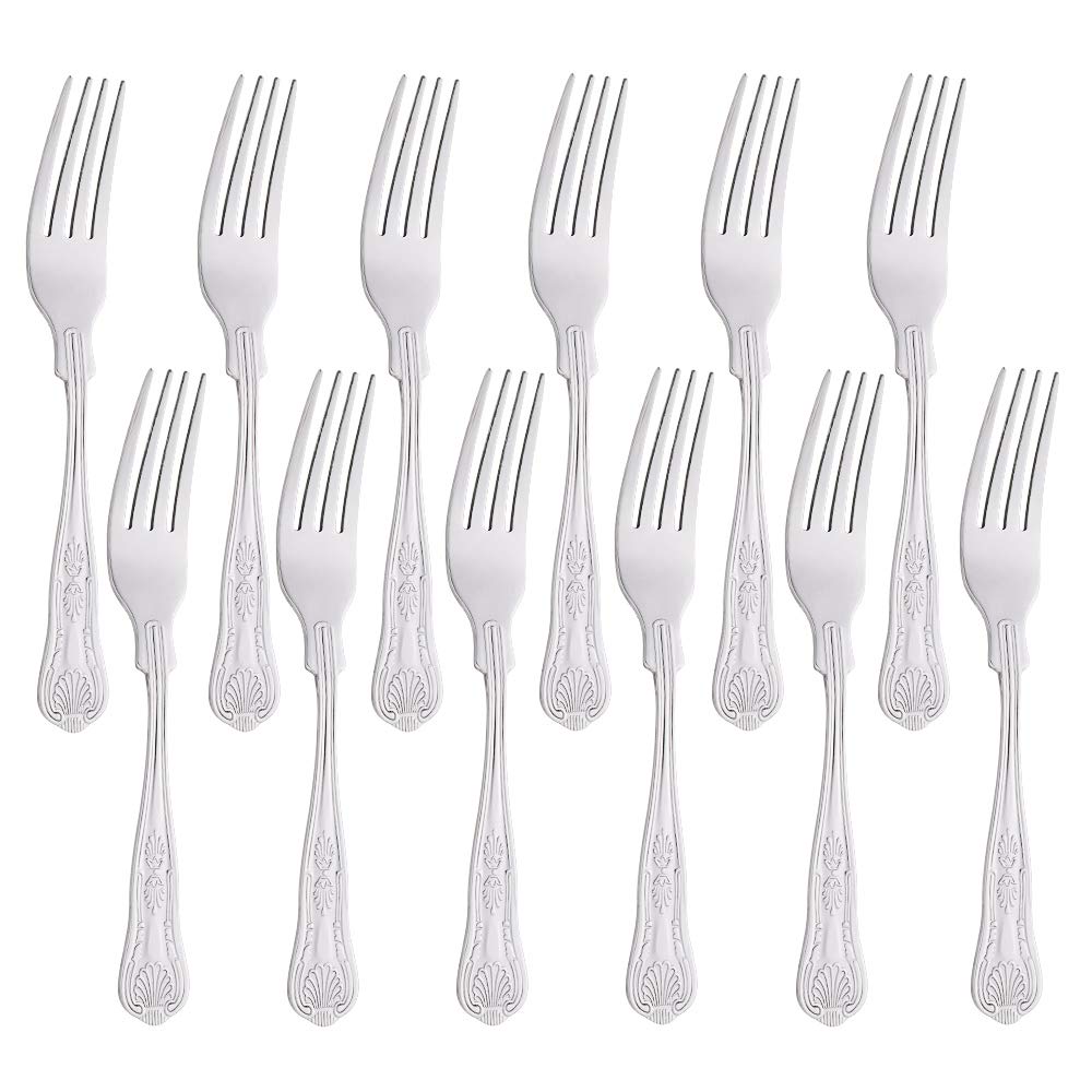 Set of 12, Buyer Star Stainless Steel Dessert Forks for Pasta Salad, Silver Polished Cutlery Set