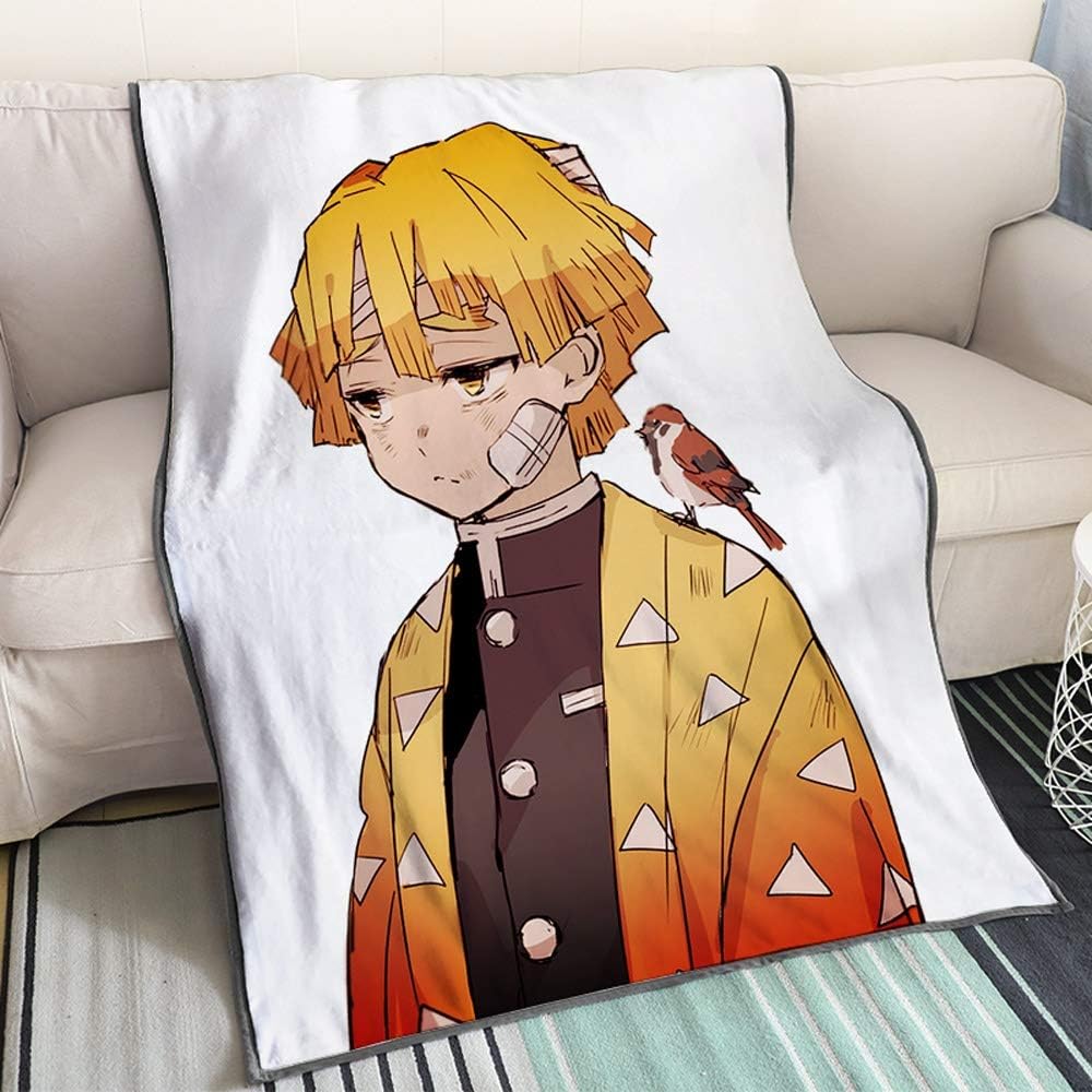 KaiWenLi Demon Slayer/Agatsuma Zenitsu Wrapped Bandage Pattern/Anime Cartoon Blanket/Single-Sided Printing/Easy to Carry/Easy to Clean/Nap Air Conditioner Sofa Blanket/Outdoor Travel Bla