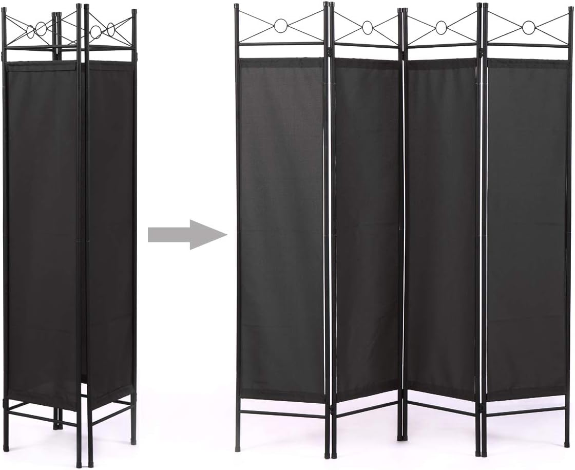 JAXPETY 4 Panel Room Divider Folding Privacy Screens Home Office Fabric Metal Frame, Black -