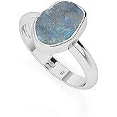 LUSTRE AND LIGHT Natural Raw Rainbow Moonstone Solitaire Rings for Women in Sterling Silver, June Birthstone Jewelry Gifts for Her Birthday, Anniversary, Christmas (Bezel-Set)