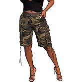 Vakkest Women's Camo Cargo Shorts Casual Trendy High Waisted Summer Joggers Camouflage Print Short Pants with Pockets