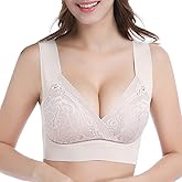 WOWENY Seamless Lace Bras for Women Wirefree Comfortable Mesh Padded Soft Back Smoothing Bra