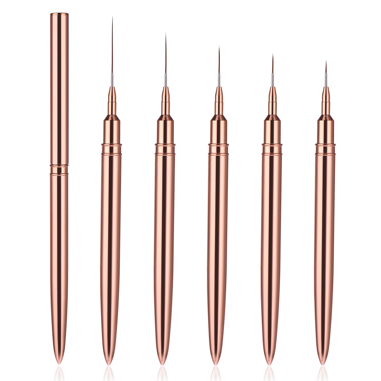 WLLHYF 5Pcs Nail Art Liner Brushes, Painting Nail Art Brushes for Long Lines, Details, Fine Drawing Nail Dotting Drawing Tool Set 7mm/9mm/11mm/15mm/25mm(Gold