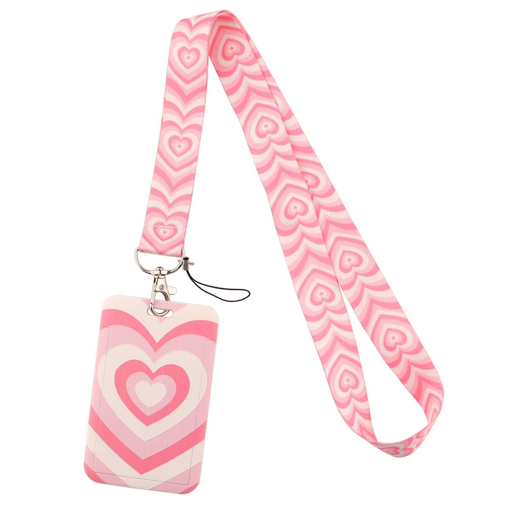 Pink Lanyard with Card Holder for ID Keys, Neck Strap with Hard Plastic Case Teacher Students Kids — image 1