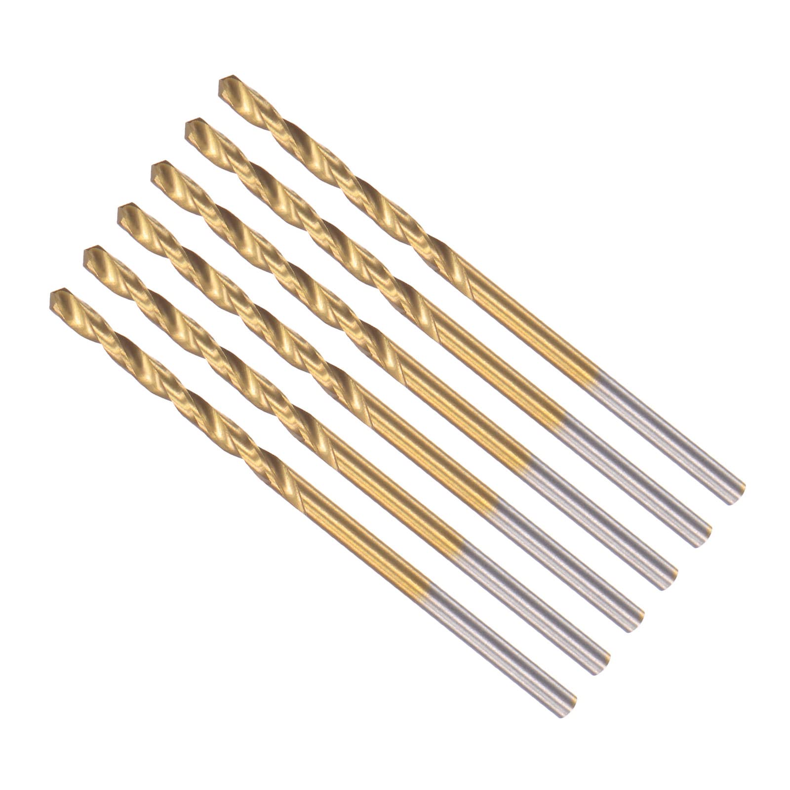 CoCud Twist Drill Bits, 2.2mm Drilling Diameter, Titanium Coated High Speed Steel 6542 Straight Round Shank - (Applications: for Stainless Steel Alloy Metal), 6-Pieces
