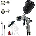 HVLP Spray Gun, 1.3 mm and 1.8 mm Stainless Steel Air Spray Gun, 600 ml and 400 ml Mixing Cup Gravity Feed Paint Sprayer for Paint and Varnish. (Black)