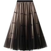 Dirholl Women's A-Line Fairy Patterned Elastic Waist Ruffle Tulle Layered Midi Skirt