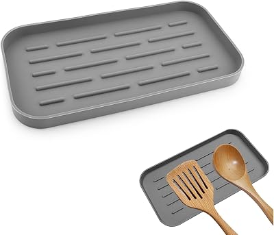 SwirlColor Gray Silicone Spoon Rest - Heat Resistant & Non-Slip Utensil Holder