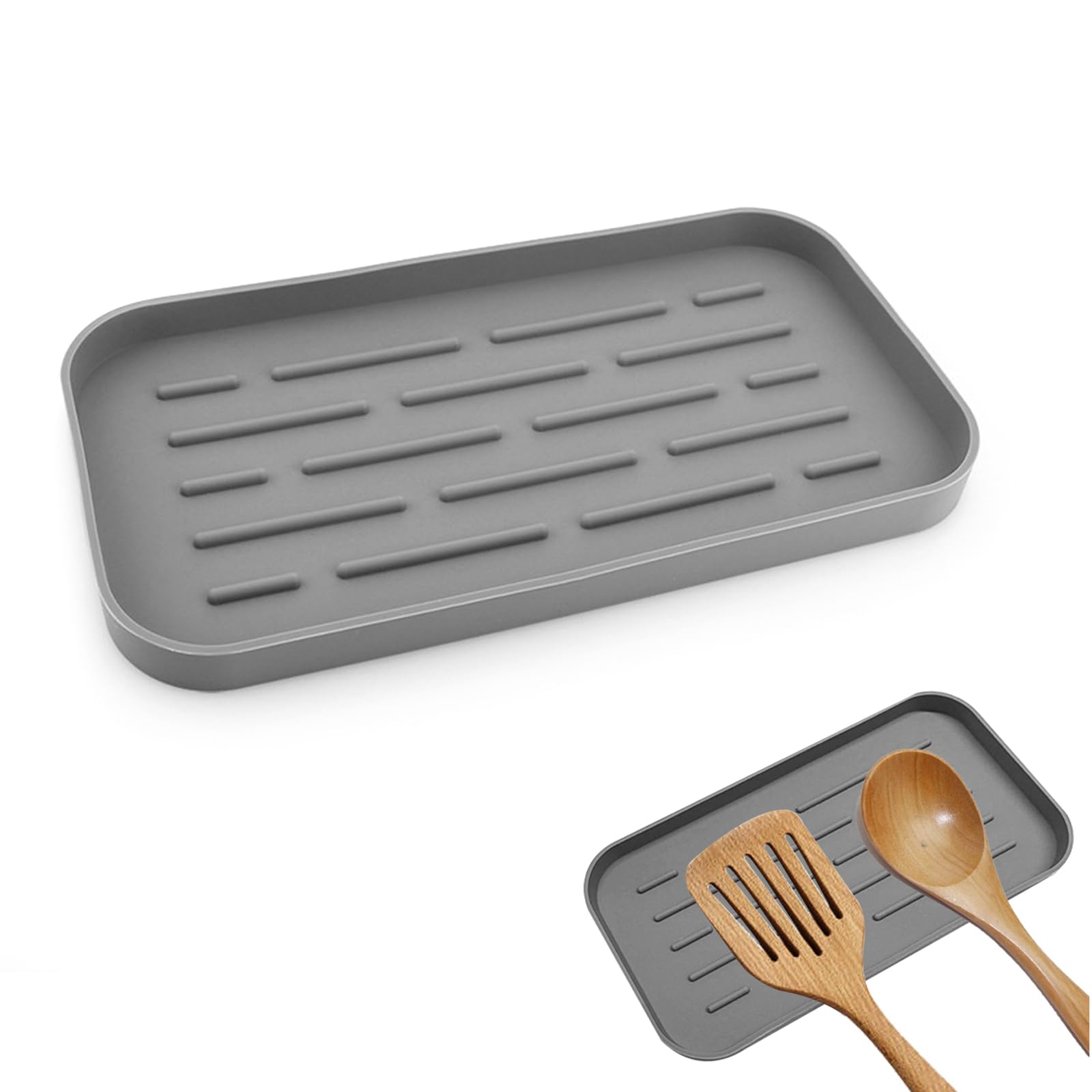 SwirlColor Silicone Spoon Rest (Gray) - Functional, Heat Resistant Utensil Holder for Kitchen Countertop - Non Slip, Easy to Clean, Multifunctional