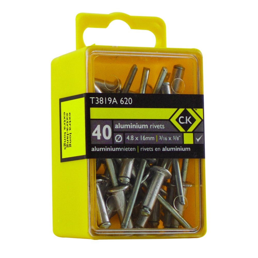 C.K T3819A 620 Aluminium Rivets, Silver, 4.8 x 16 mm 3/16-Inch, Set of 40 Piece