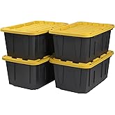 CX Black & Yellow 27-Gallon Heavy Duty Storage Bins with Lids, Stackable Plastic Storage Bins with Weather-Resistant Design, 