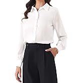 Allegra K Work Shirt for Women Silk Satin Button Down Long Sleeve Business Tops Office Formal Blouse