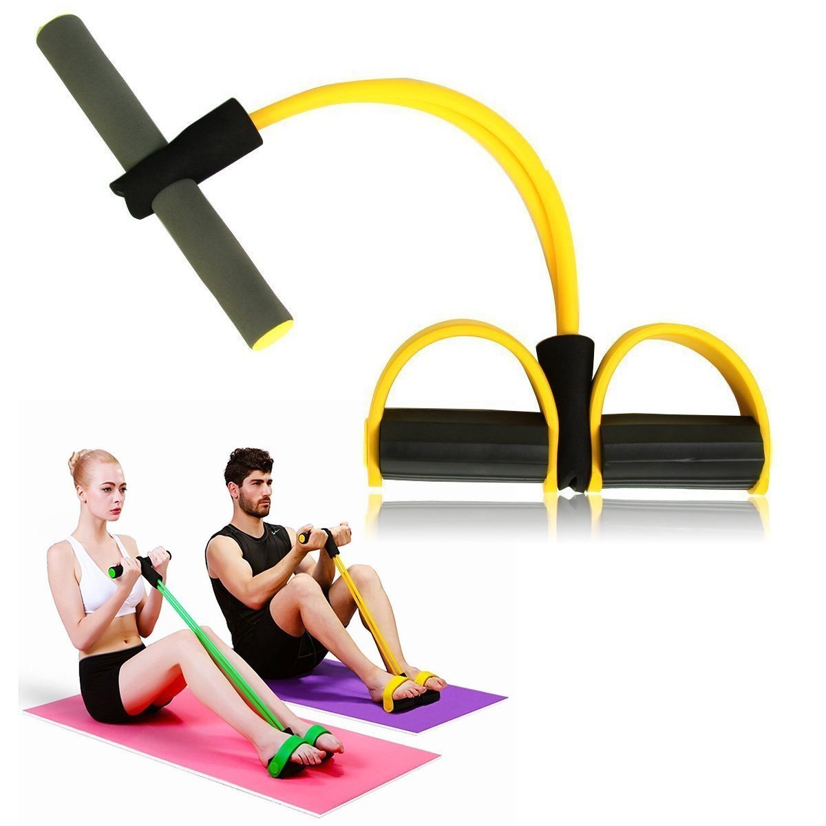 Itian Home Fitness Resistance Bands With Handle,Foot Pedal Exerciser,Yoga Body Shaper For Bodybuilding Expander.(Yellow)