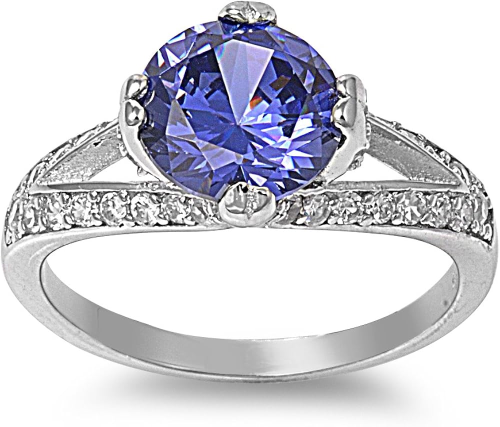 925 Sterling Silver Cubic Zirconia Round Center Simulated